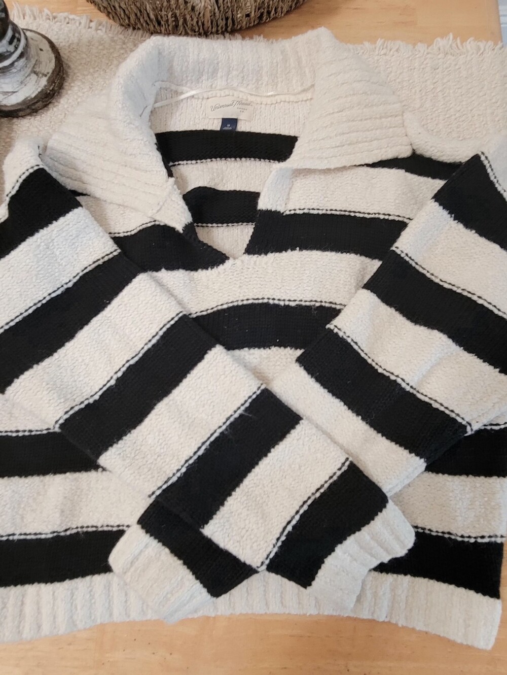 Universal Thread Black and White Striped Cozy Sweater